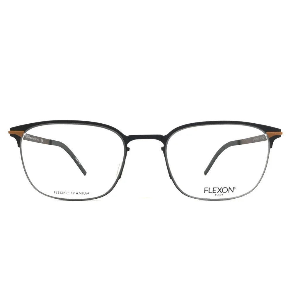 Flexon Eyeglasses Frames B2007 002 Black Copper Brown Rectangle 50-19-145